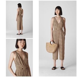 NWOT Whistles UK Mini Leopard Animal Print Wrap V-neck Jumpsuit US 6